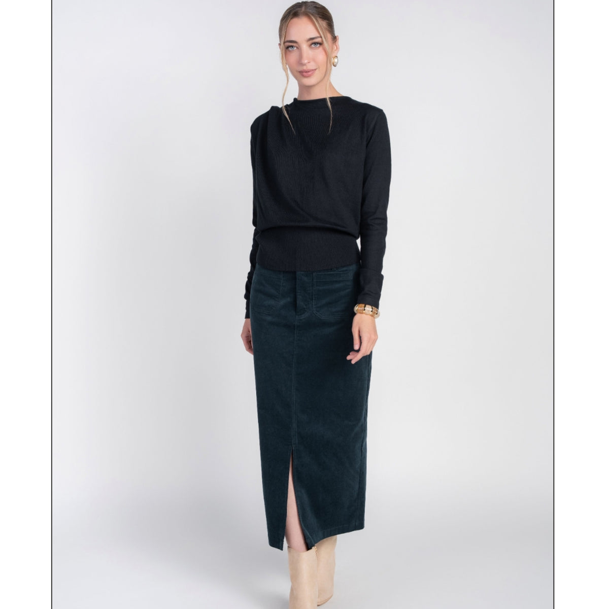 Pocket Midi Skirt Teal Corduroy Adina LV