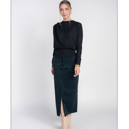 Pocket Midi Skirt Teal Corduroy Adina LV