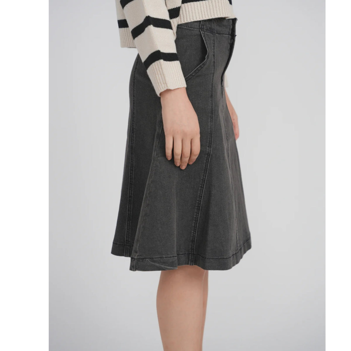 Black Denim Panel Skirt