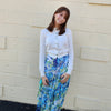 Blue/White Print Tiered Skirt