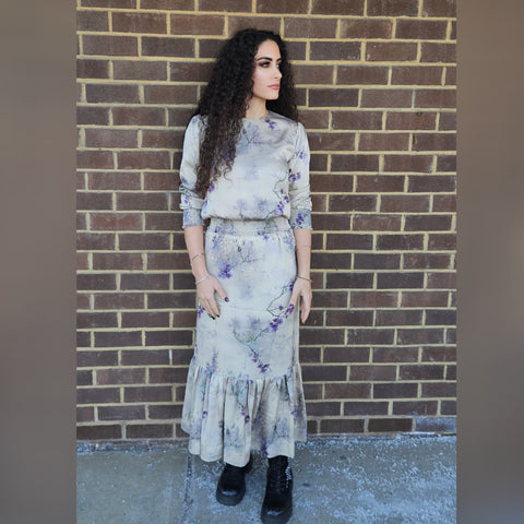 Sage Low Ruffle Midi Skirt