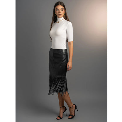 Black Stone Belle Fringe Leather Skirt