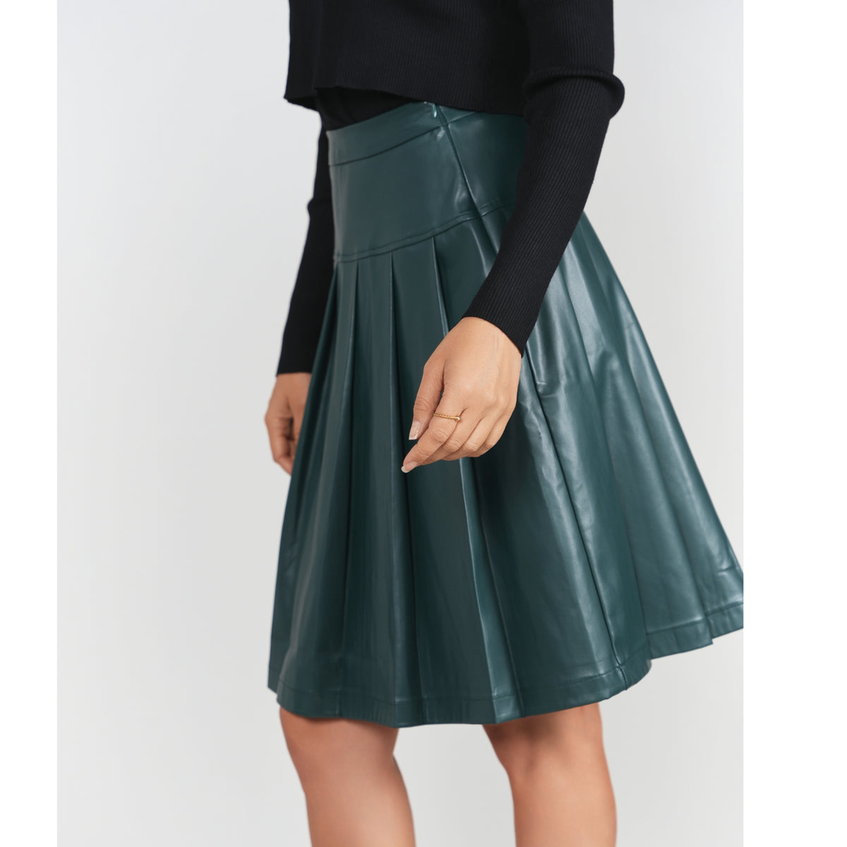 Pine Drop Waist Leather Pleated  Skirt Adina LV