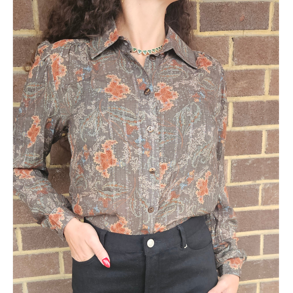 Nora Olive Lurex Blouse