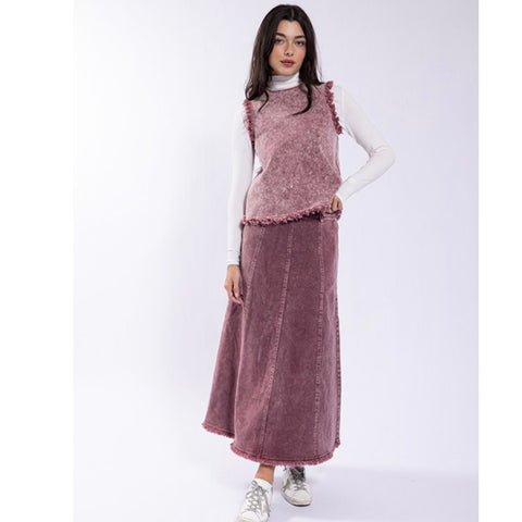Cherry Frayed Edge Denim Skirt
