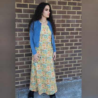 Tan/Orange Floral Print Slip Dress