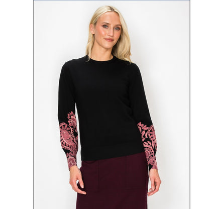 Pink Detail Sleeve Black Yal Sweater