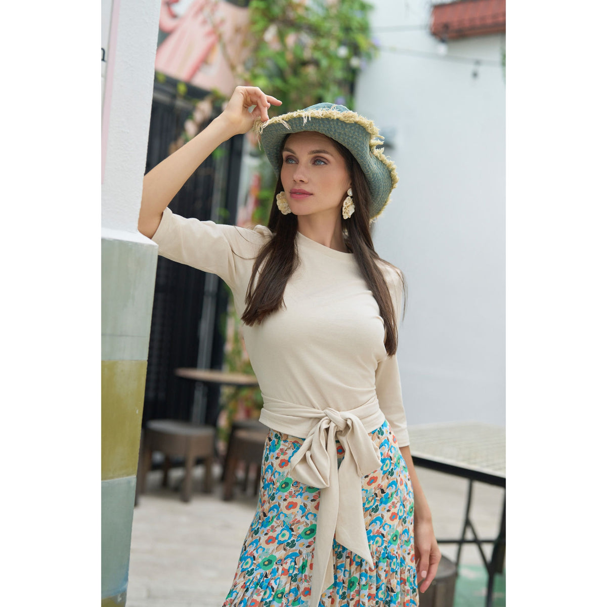 Beige Wraparound Tee Adina LV - The Mimi Boutique