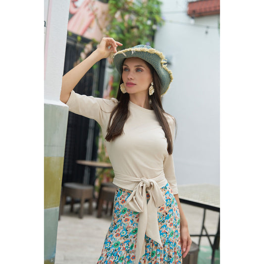Beige Wraparound Tee Adina LV - The Mimi Boutique