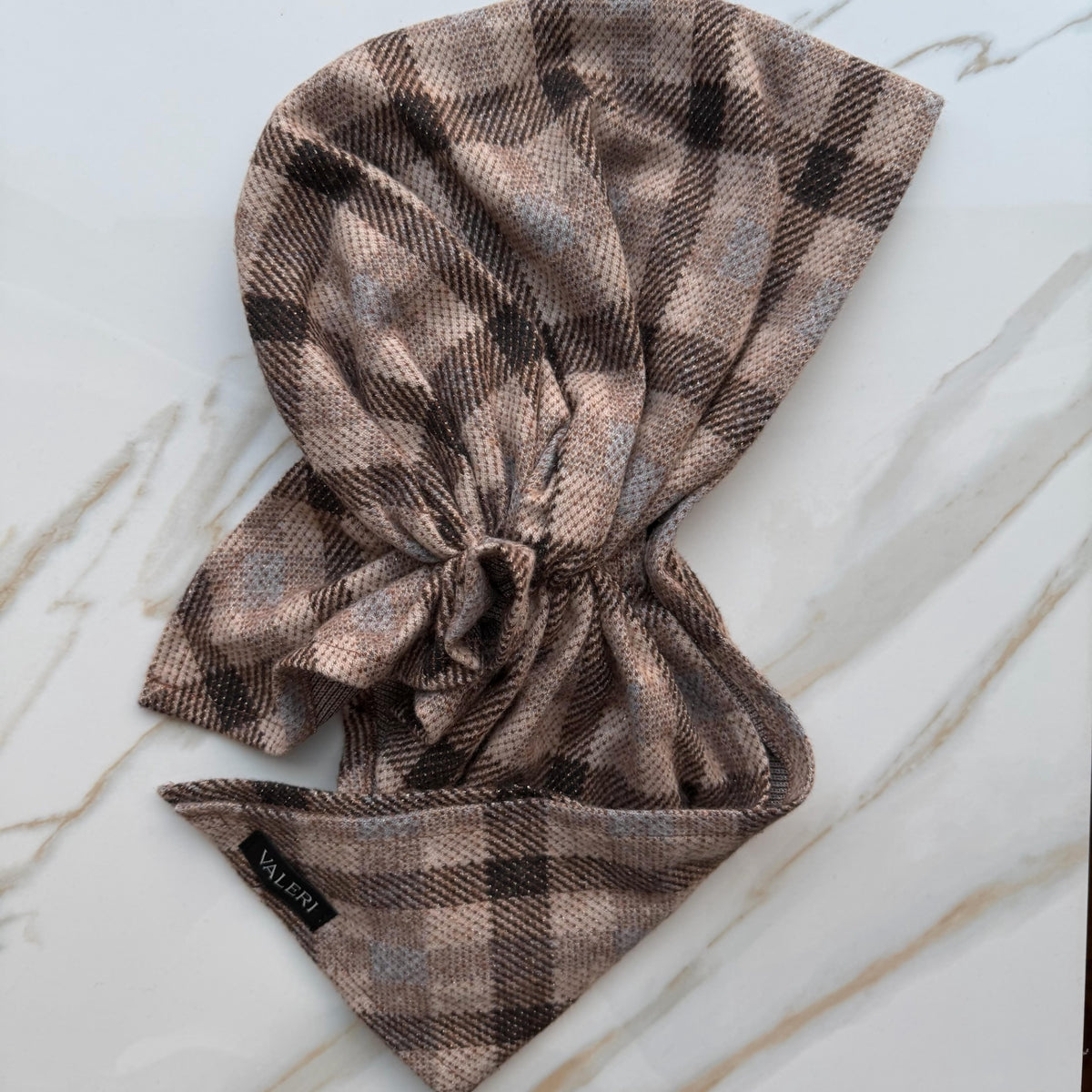 Golden Sparkle Plaid Knit Pre-tied Scarf Valeri - The Mimi Boutique