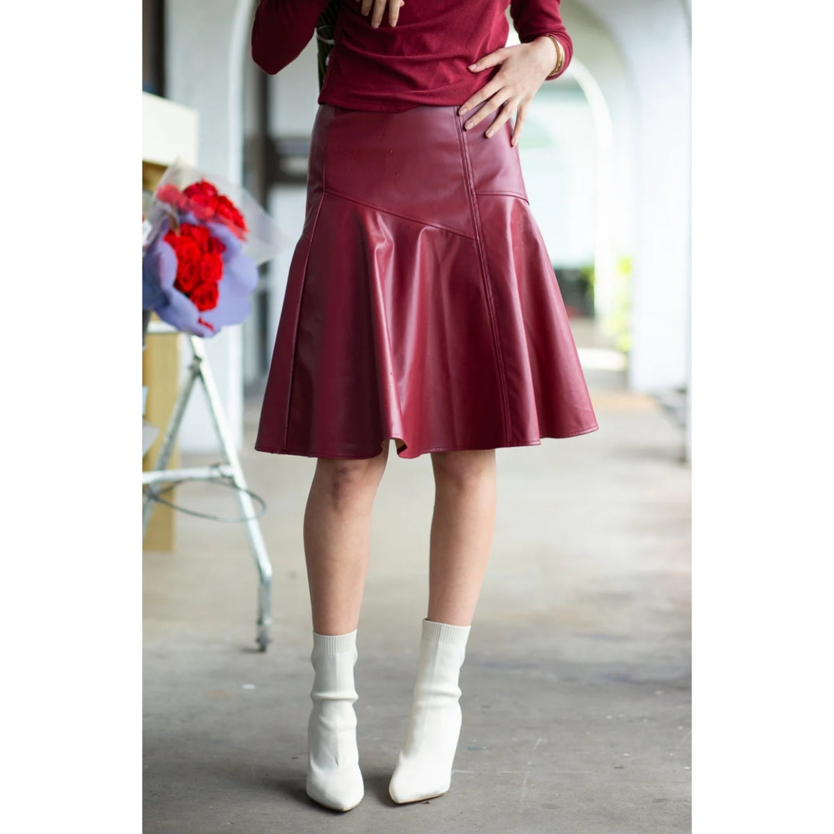Cherry Drop Hem Leather Skirt Adina LV