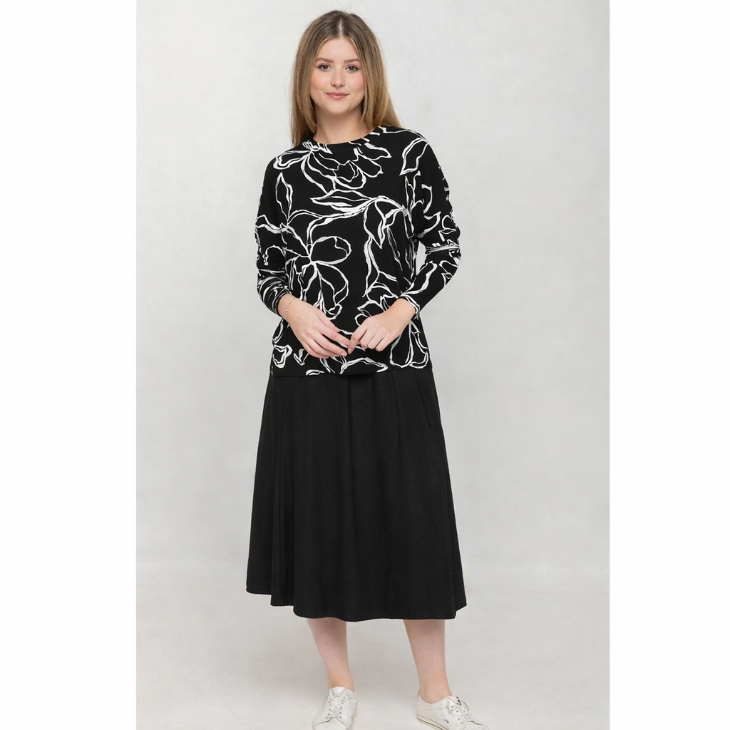Black Denim Panel Skirt KMW 27" - The Mimi Boutique
