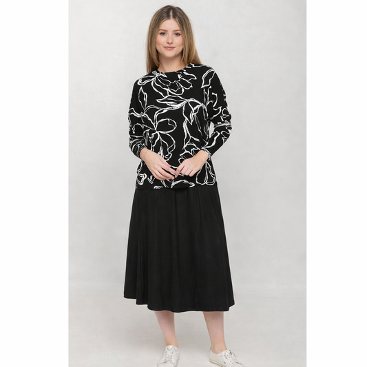Black Denim Panel Skirt KMW 27" - The Mimi Boutique