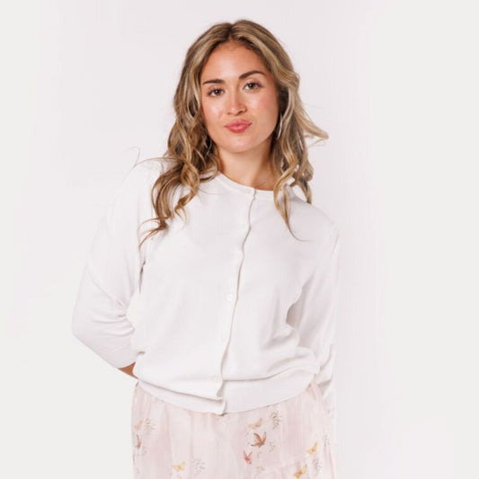 White Gathered Shoulder Cardigan