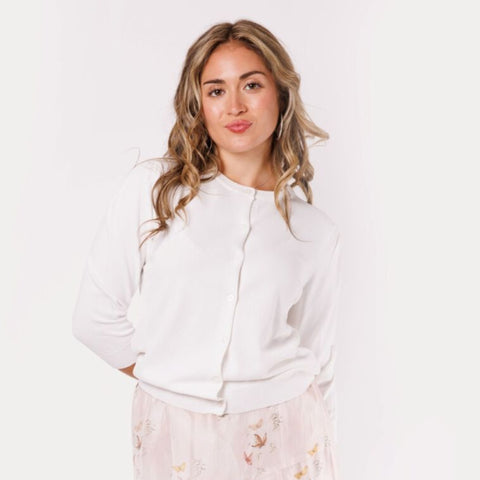 White Gathered Shoulder Cardigan