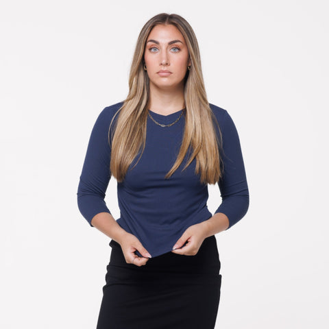 Navy V Neck Microribbed Tshirt