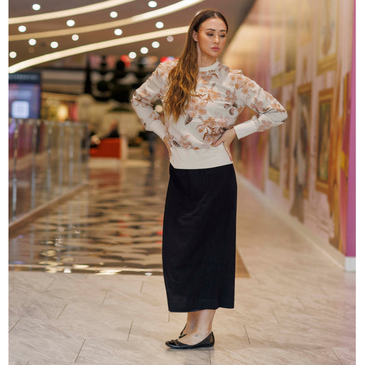 Micro Ribbed Straight Midi Skirt Black - The Mimi Boutique