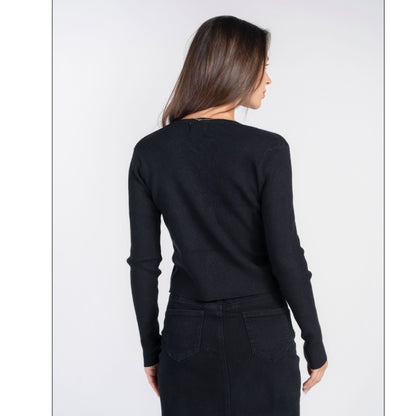 Black V-Neck Cardi With Heart Buttons