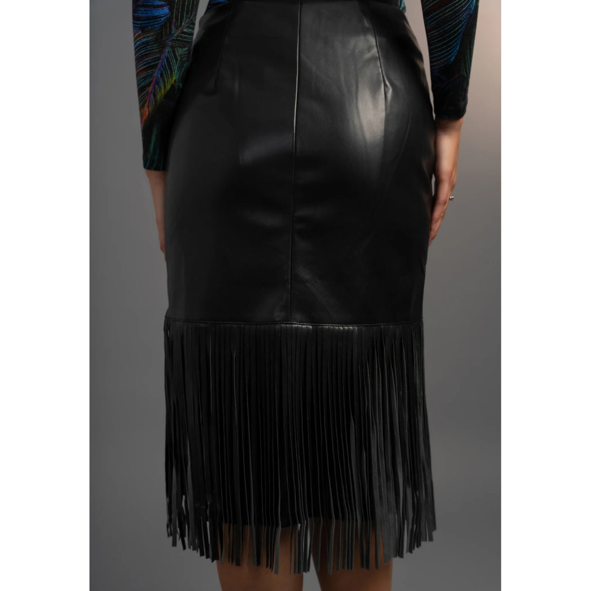 Black Stone Belle Fringe Leather Skirt