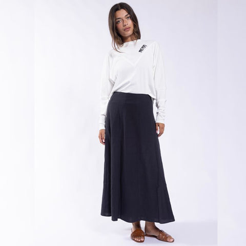 Paneled Linen Skirt Black