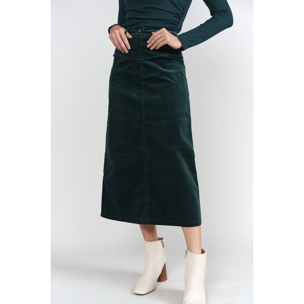 Fray Detail Skirt Emerald Corduroy Adina LV