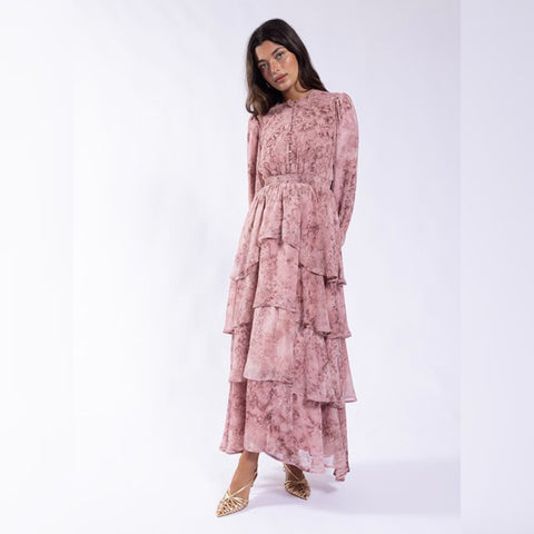 Mauve Mist Tiered Chiffon Dress