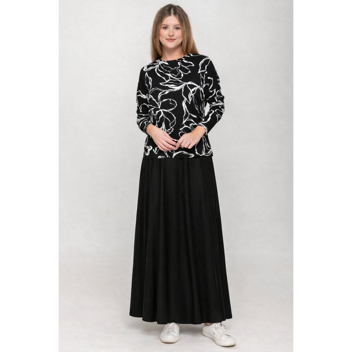 Black Denim Panel Skirt KMW 35" - The Mimi Boutique