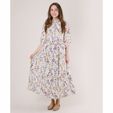 Becca Floral Button Down Belted Dress Lilac Teen - The Mimi Boutique