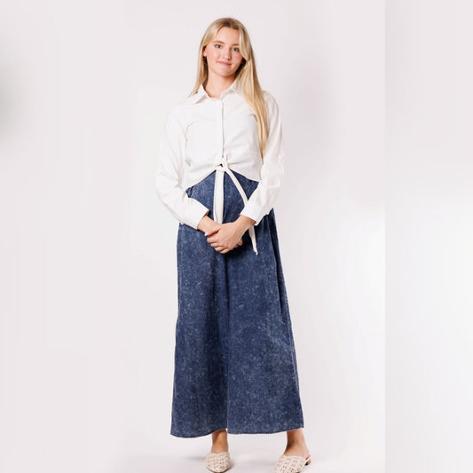 Blue Acid Wash Denim Slip Dress - The Mimi Boutique