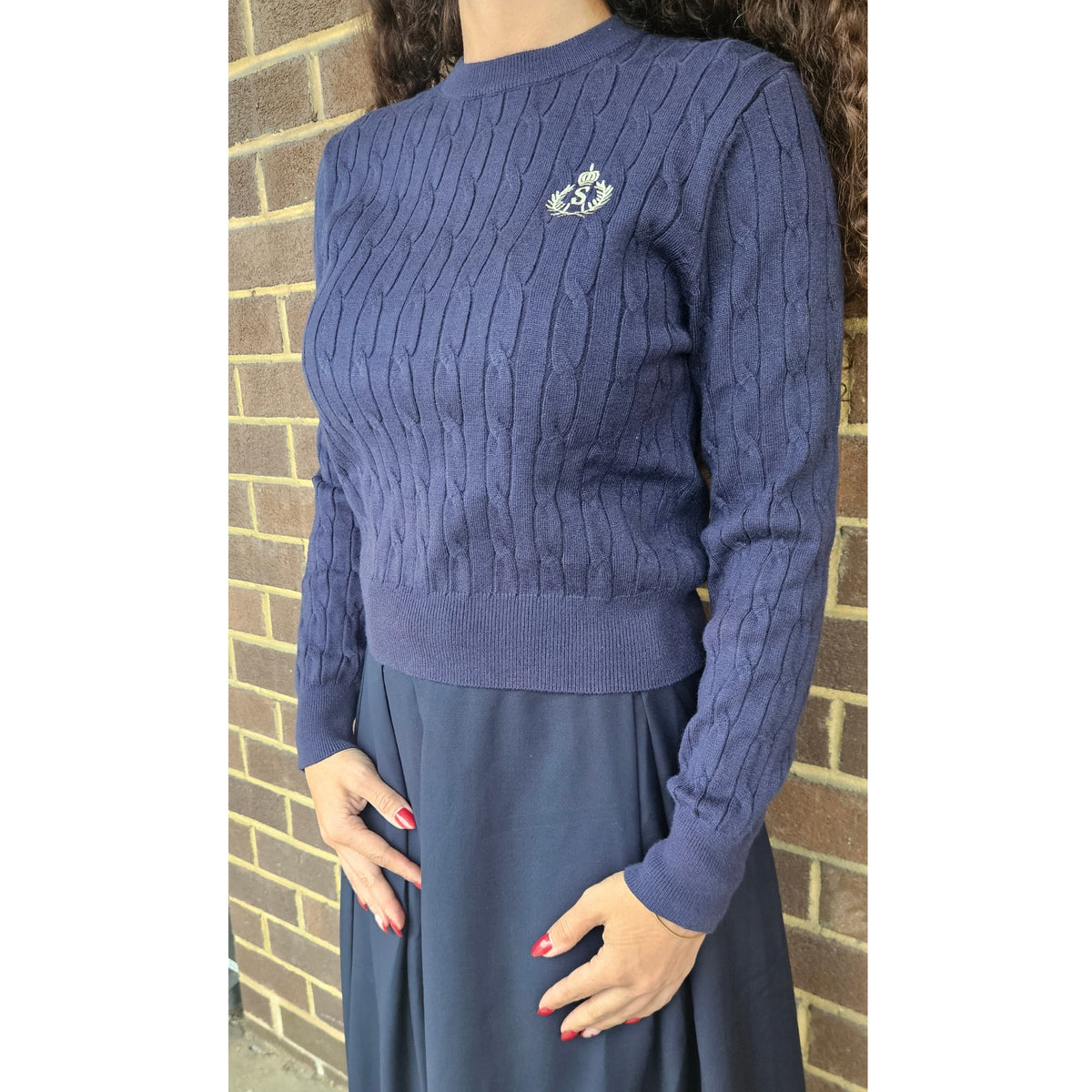 Navy Crew Cable Knit Sweater