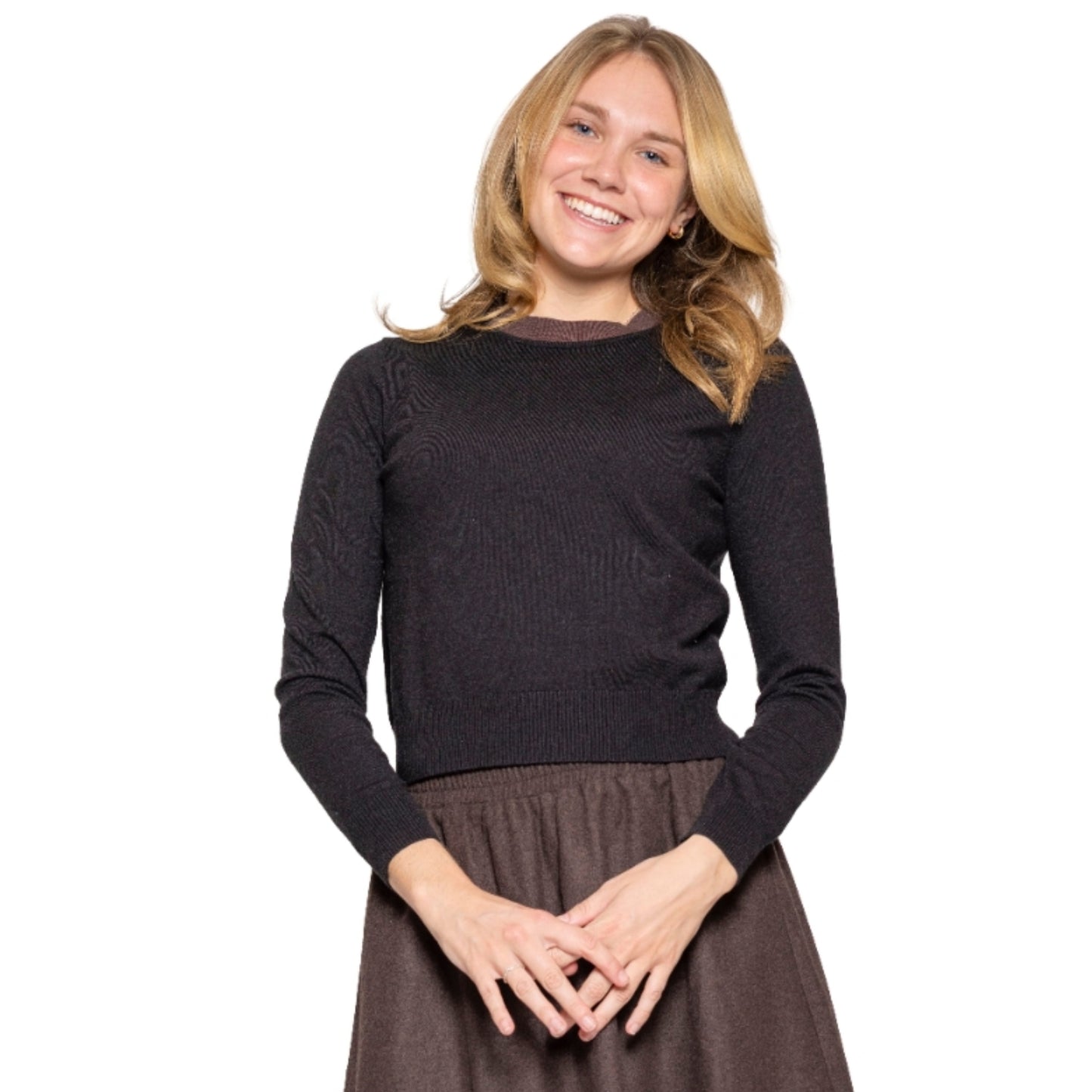 Black Crew Neck Sweater With Trim