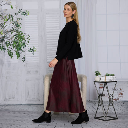 Burgundy Cosmo Distressed Skirt