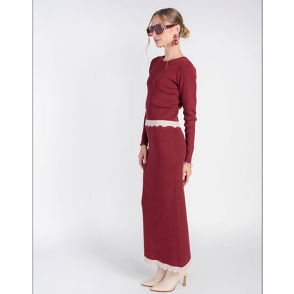 Scalloped Knit Top Bordeaux