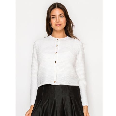 White Solid Knit Cardigan Yal