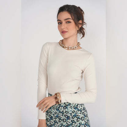 Cream L/S V-Neck Tee Adina LV - The Mimi Boutique