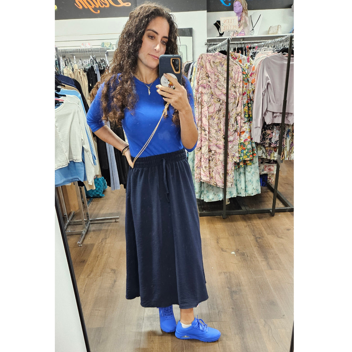 Wrinkle Navy Maxi Skirt Sam Fash