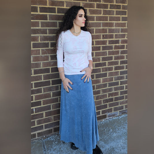 Acid Blue Microribbed Panel Maxi Skirt