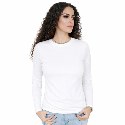 White L/S Crew Neck Microribbed Tshirt