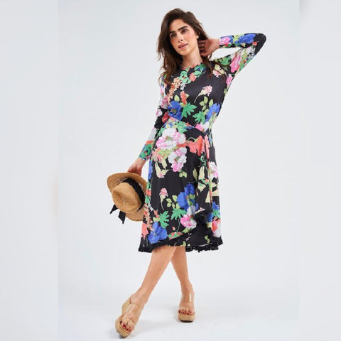 Black Pimrose Loose Basic Dress with Wrap DF