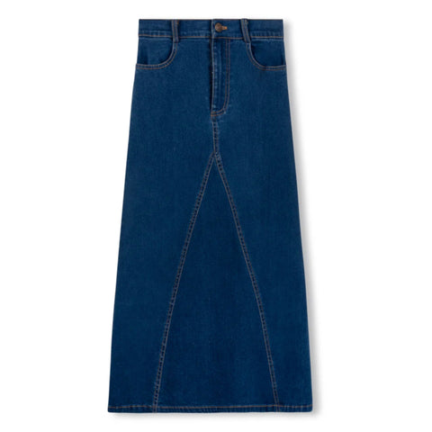 Blue Pocket V Seam Denim Skirt