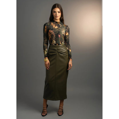 Musubi Knot Olive Leather Skirt