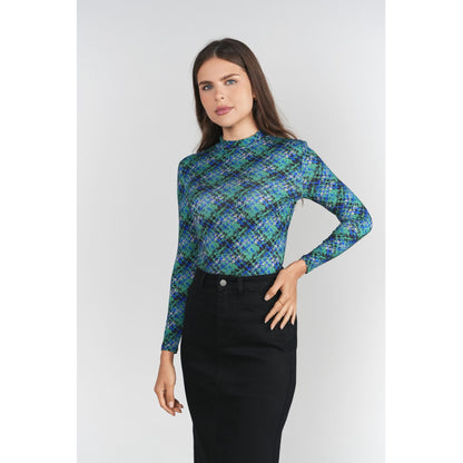 Abstract Plaid Printed Mock Neck Adina LV - The Mimi Boutique