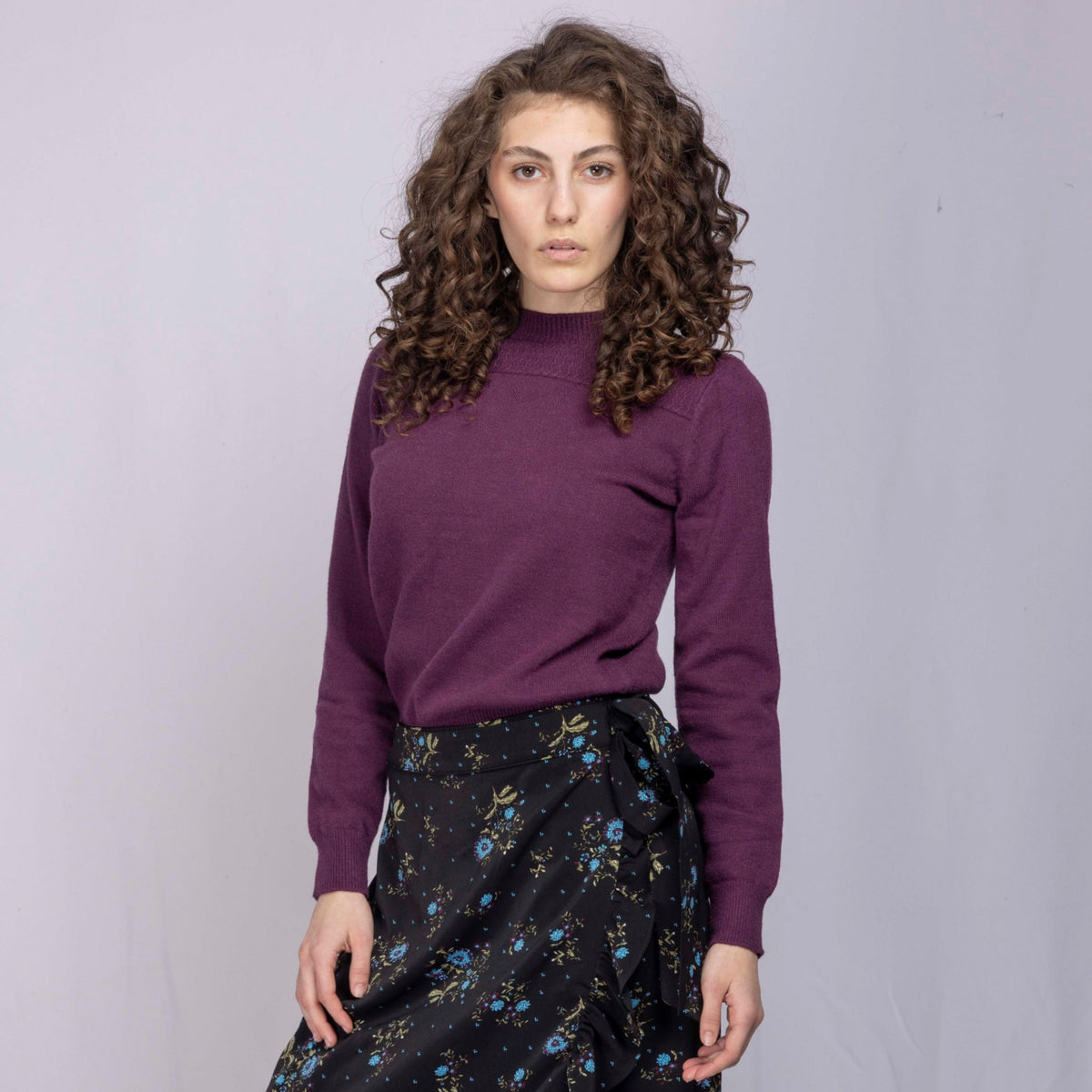 Plum Sweater Textured Trim Shoulder