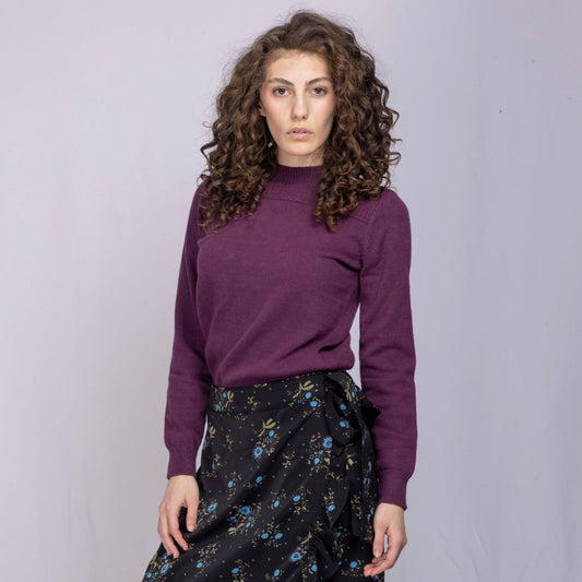 Plum Sweater Textured Trim Shoulder