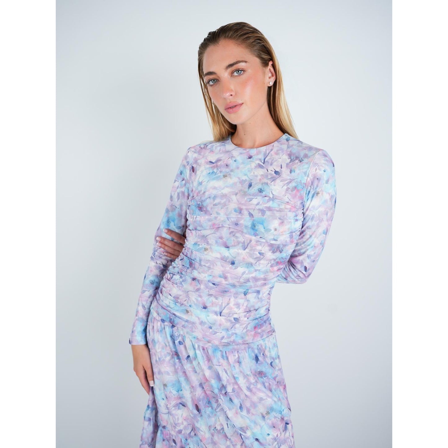 Ruched Watercolor Floral Dress - The Mimi Boutique