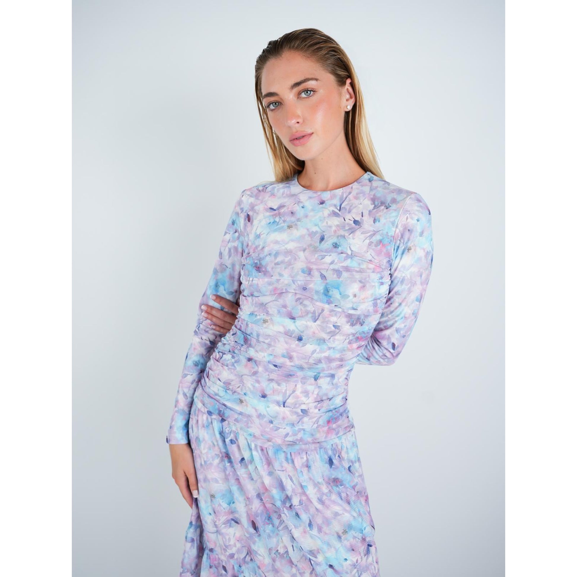 Ruched Watercolor Floral Dress - The Mimi Boutique