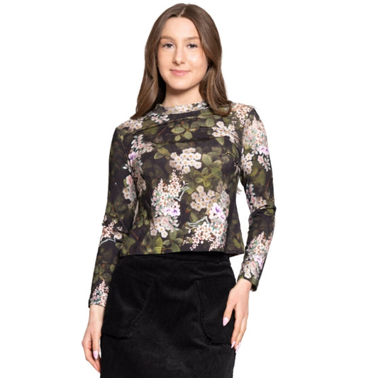 Mockneck Tee Green Foliage Floral Lilac Teen