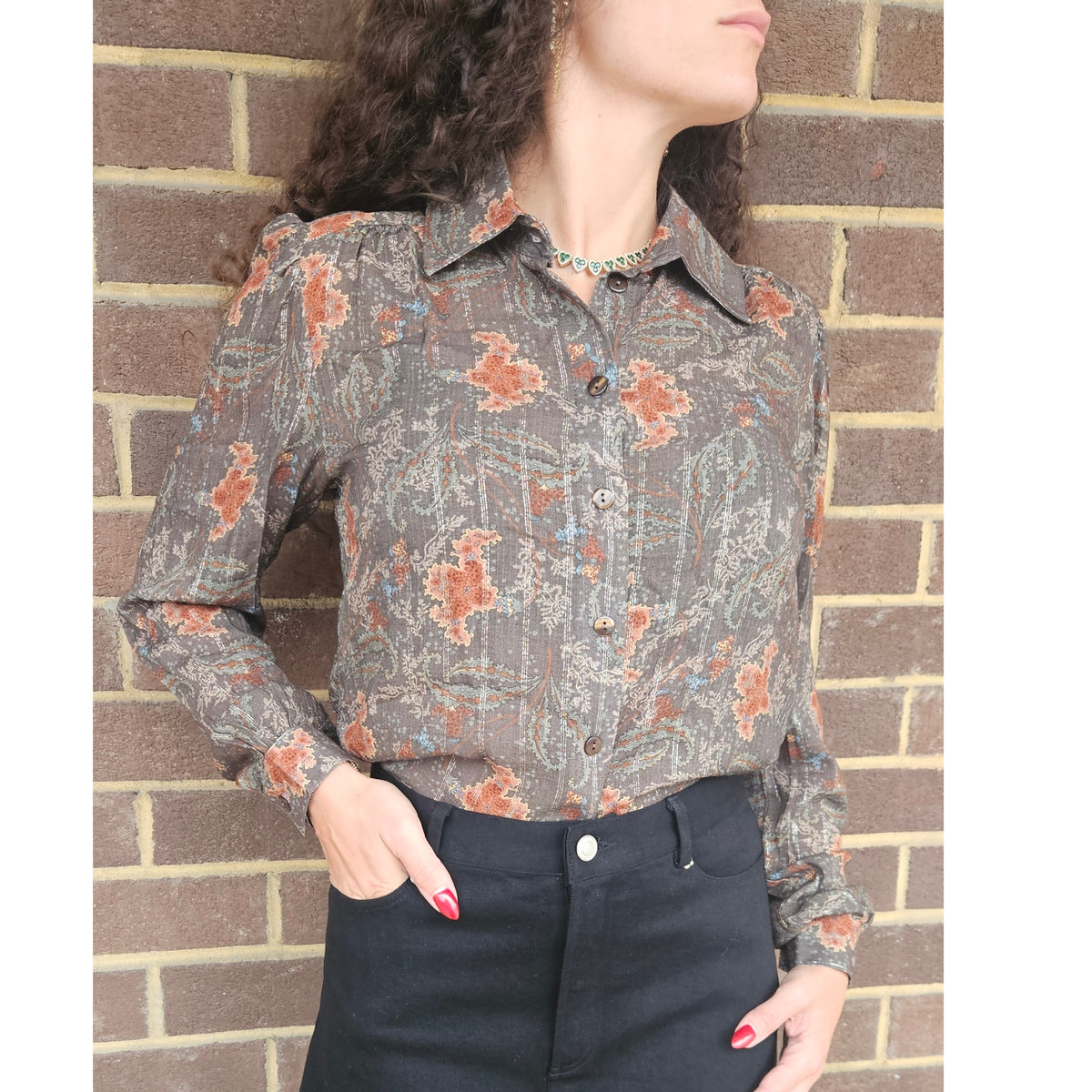 Nora Olive Lurex Blouse
