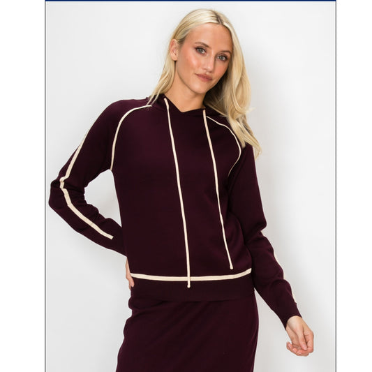 Burgundy White Trim Hoodie Yal Sweater