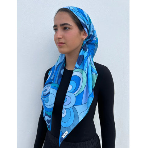 Pucci Inspired Blue Capri Deco Pre-tied SB Headscarf